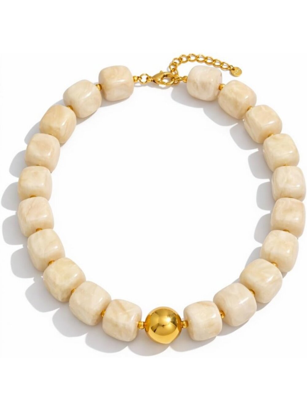 Women's Ivory White Chunky Square Acrylic Beaded Adjustable Length Necklaces